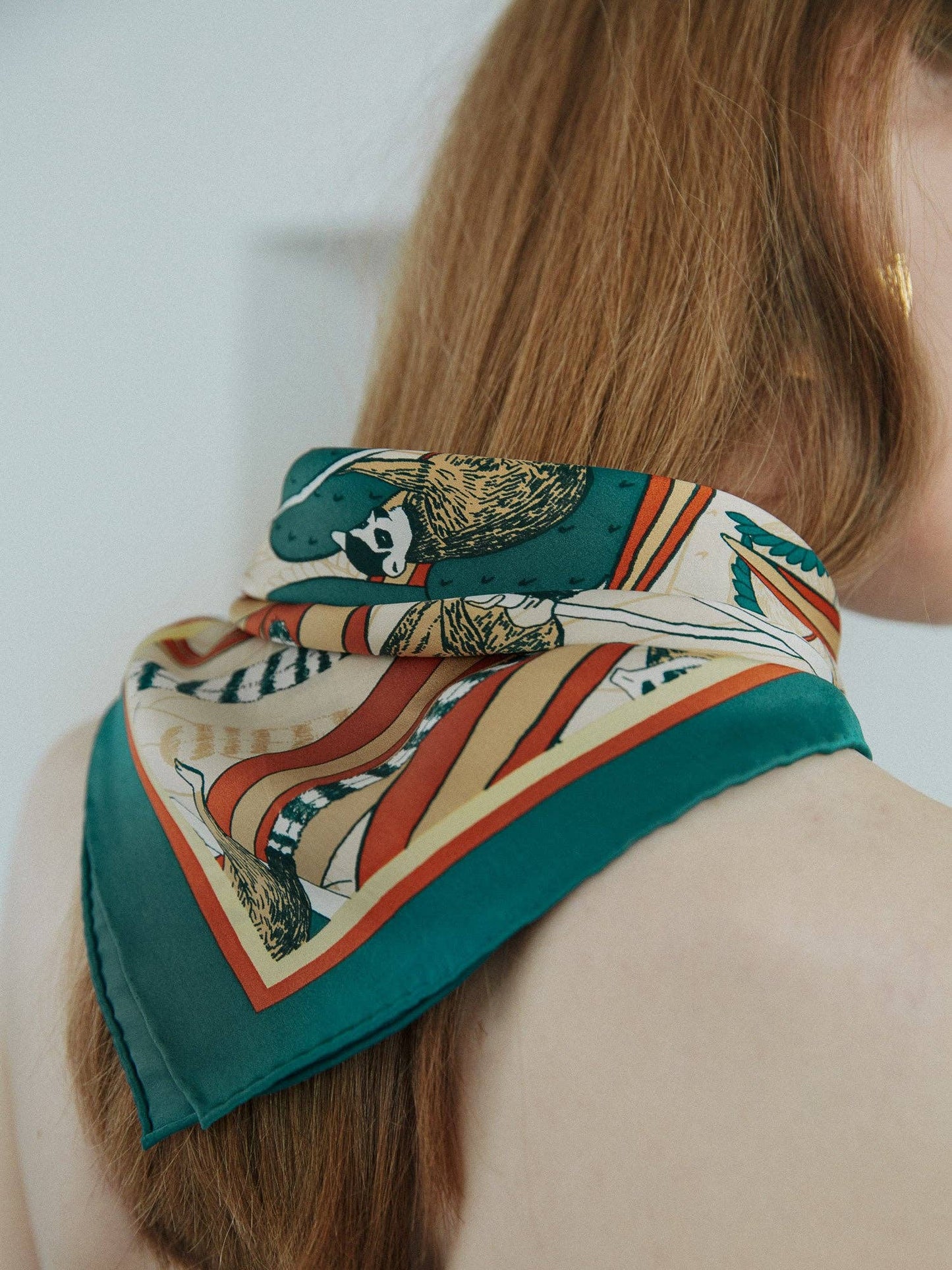 "Madagascar" Silk Bandana: Teal Cactus / 50*50cm