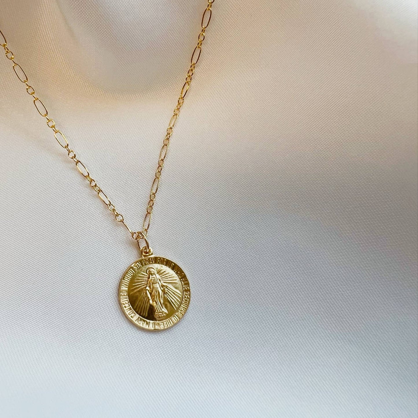 Our Lady Virgin Mary Religious Necklace Gold Filled