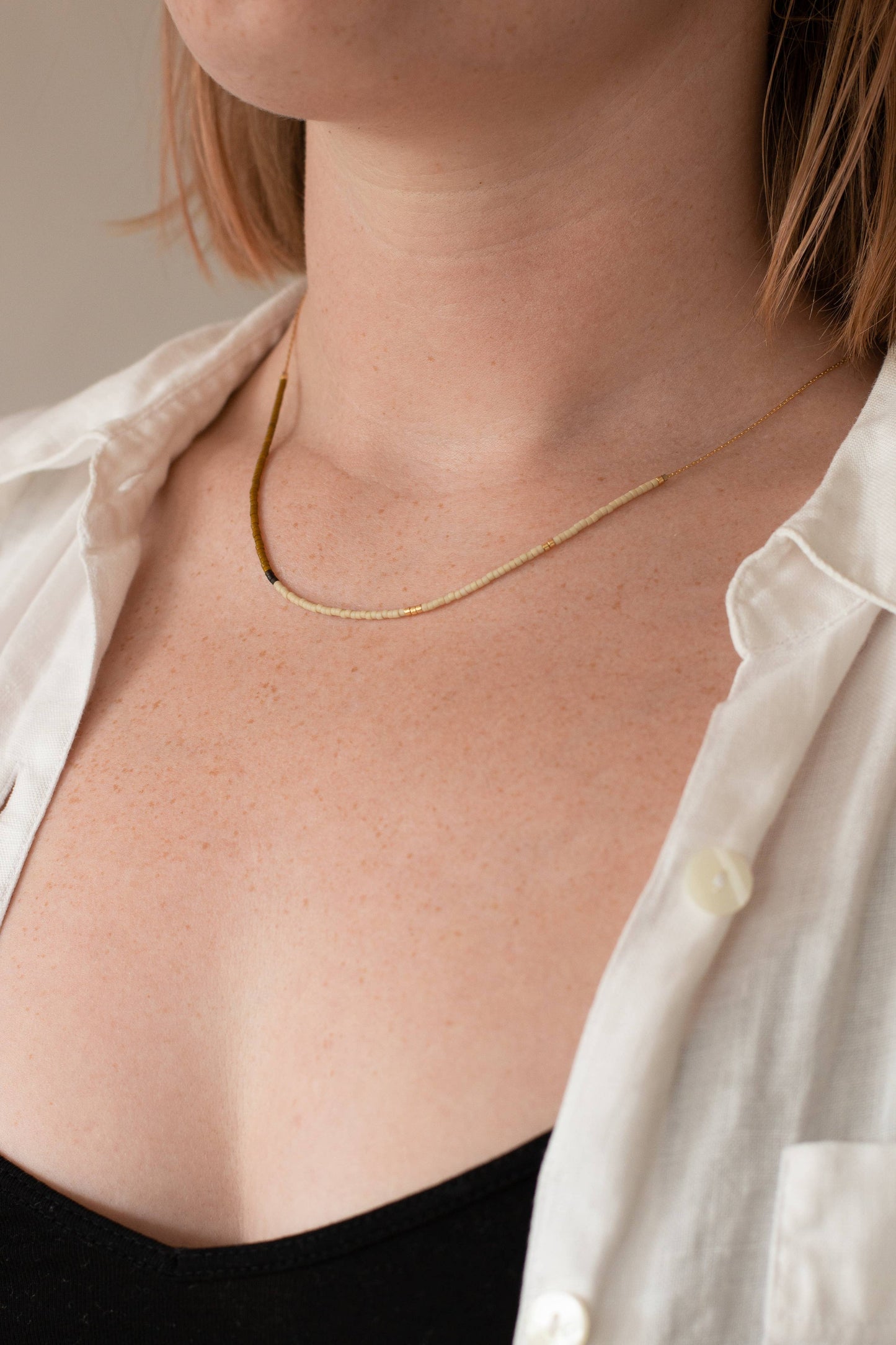 Mala Necklace: Olive Gold Filled 18"