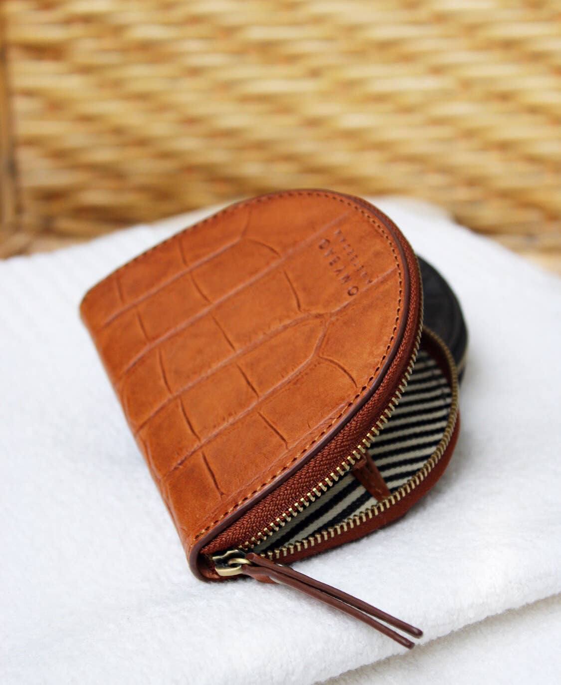 Cognac Croco Leather Coin Purse - Laura
