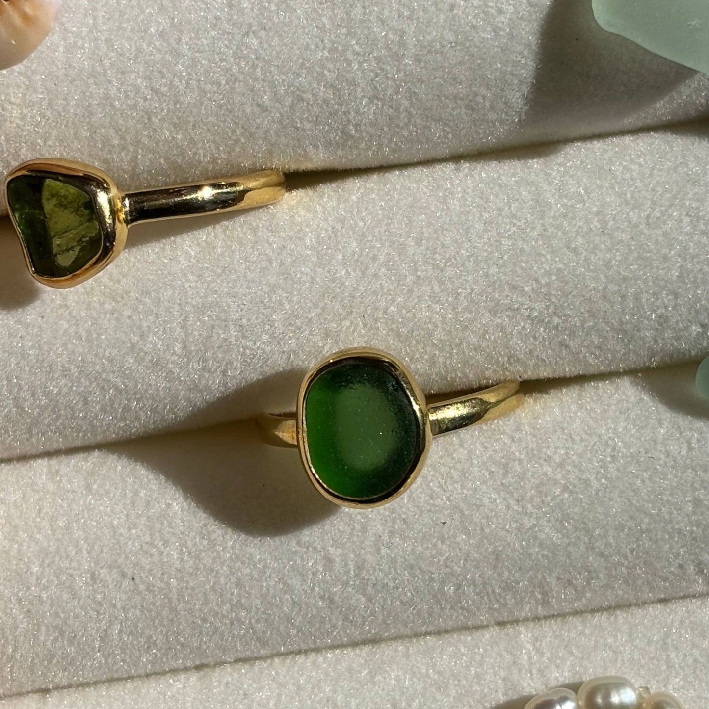 Green Sea Glass Ring (Handmade): 925 Silver