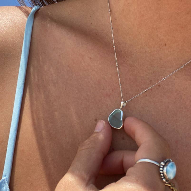 Sea Glass Necklace (Handmade): Blue