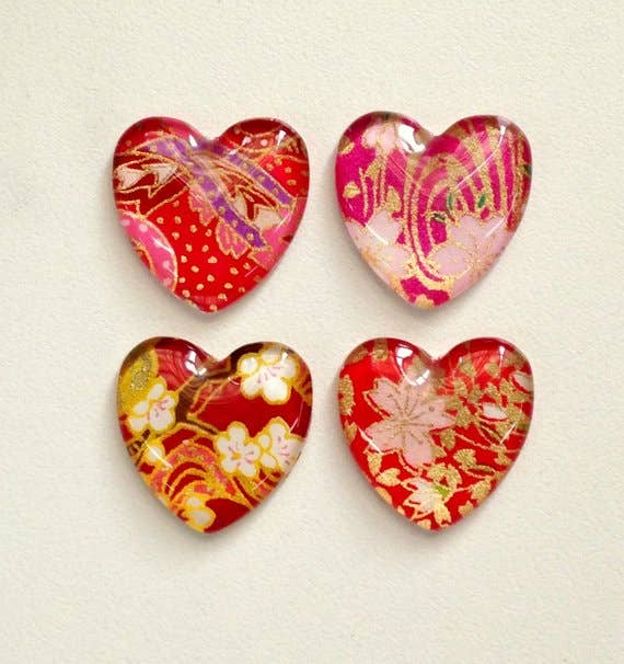 Tanner Glass - Japanese Chiyogami Heart Magnet - Single