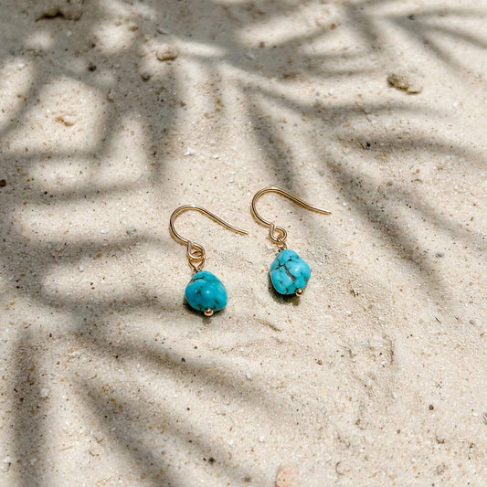 Mini Turquoise Nugget Drop Earrings: 14k Gold Fill