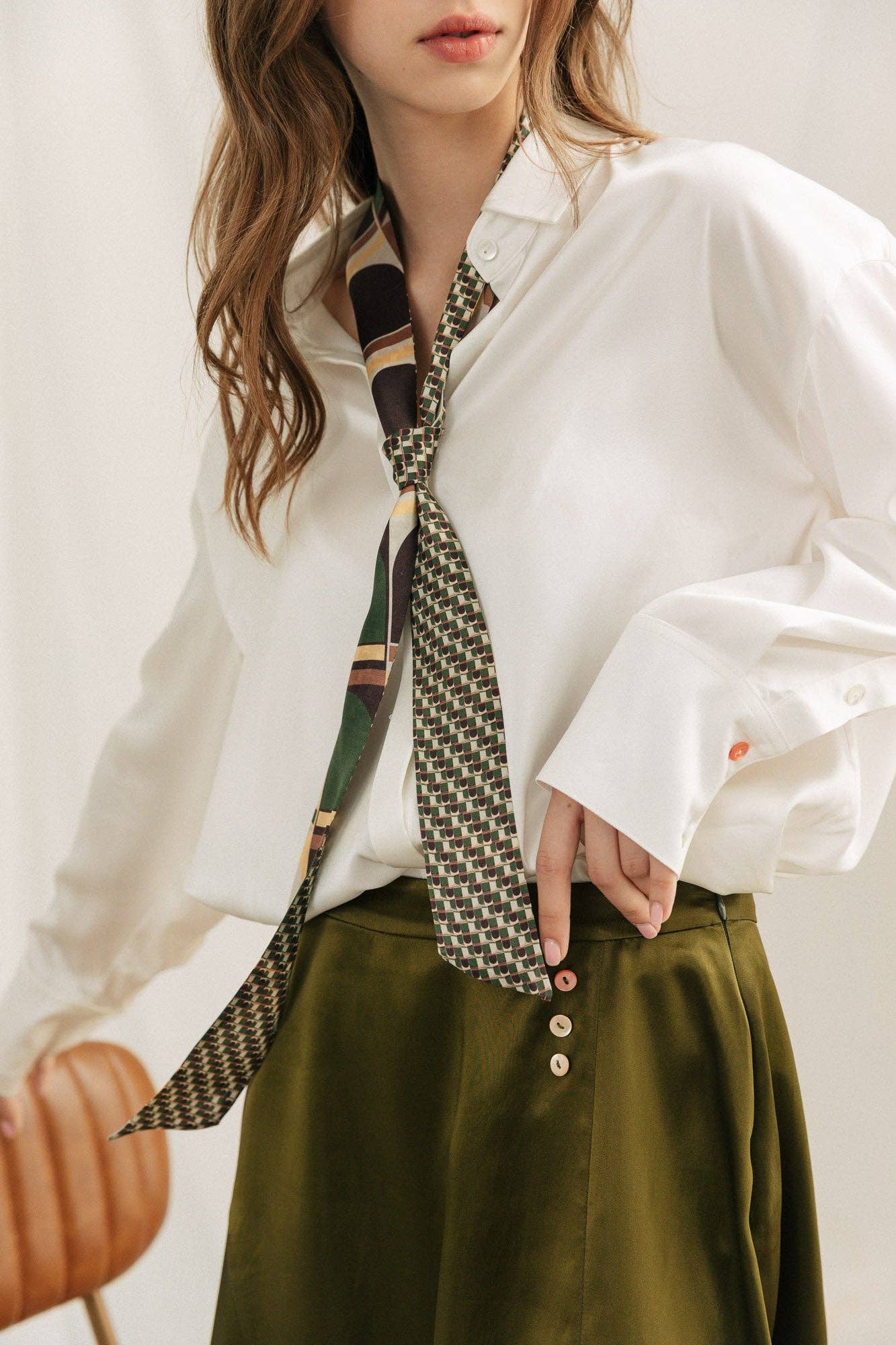 "Modular" Silk Skinny Scarf - Green: Green