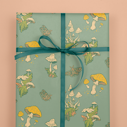 Mushrooms Wrapping Paper Blue/Mustard