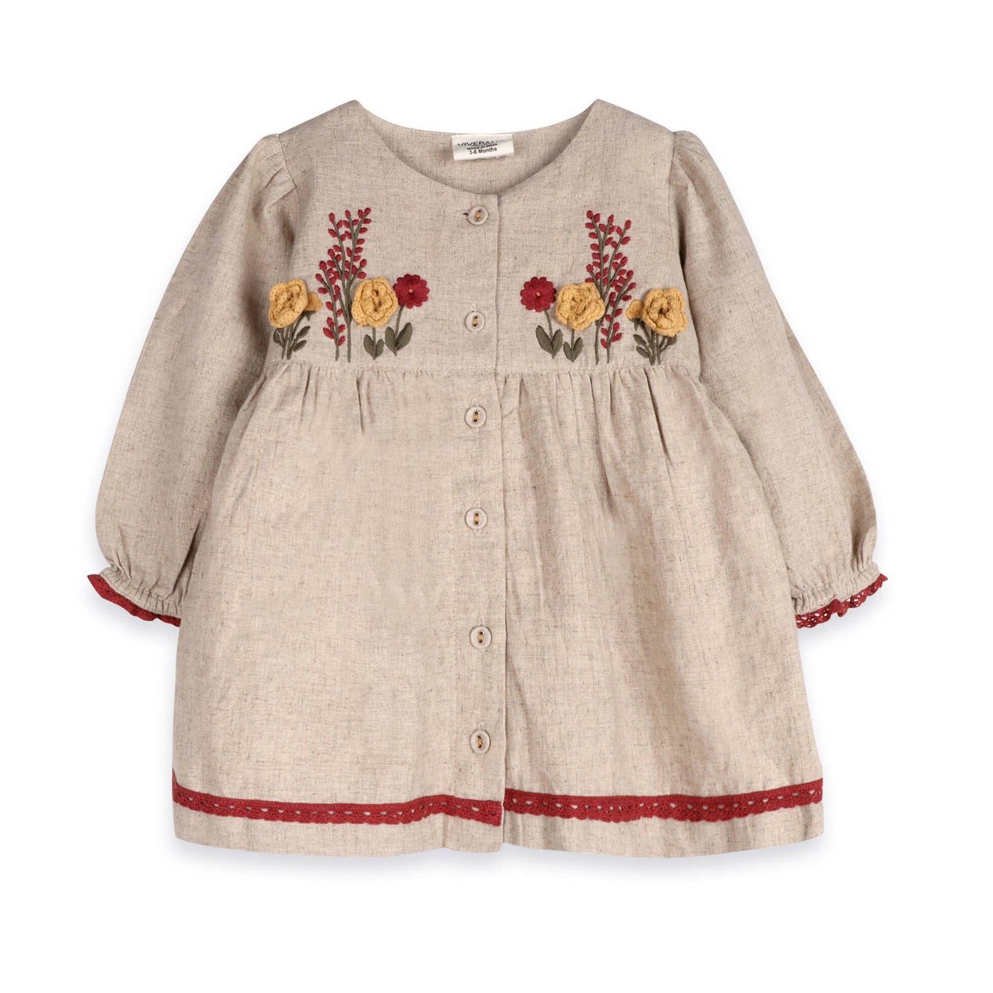 Ravello Embroidered Baby Dress & Bloomer (Linen Blend): Natural