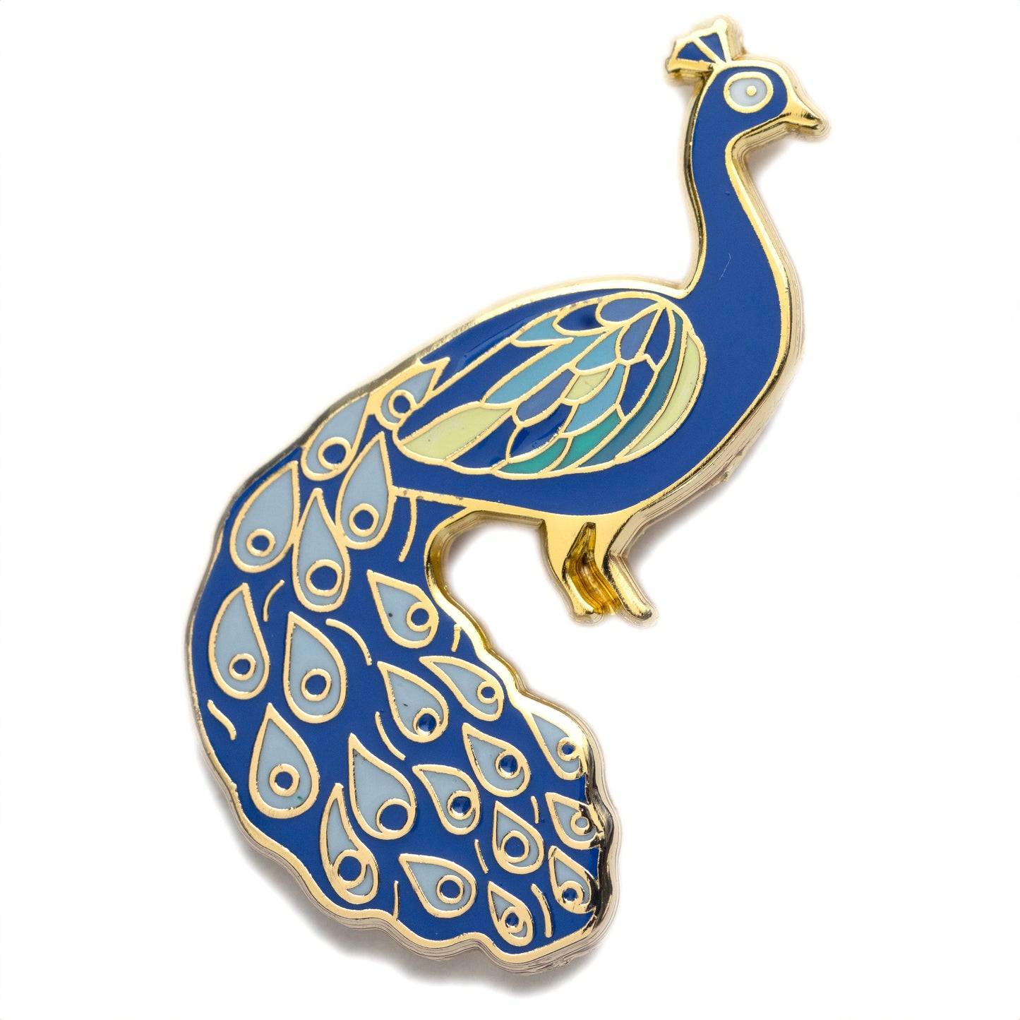 Happily Plants blue and gold peacock enamel pin