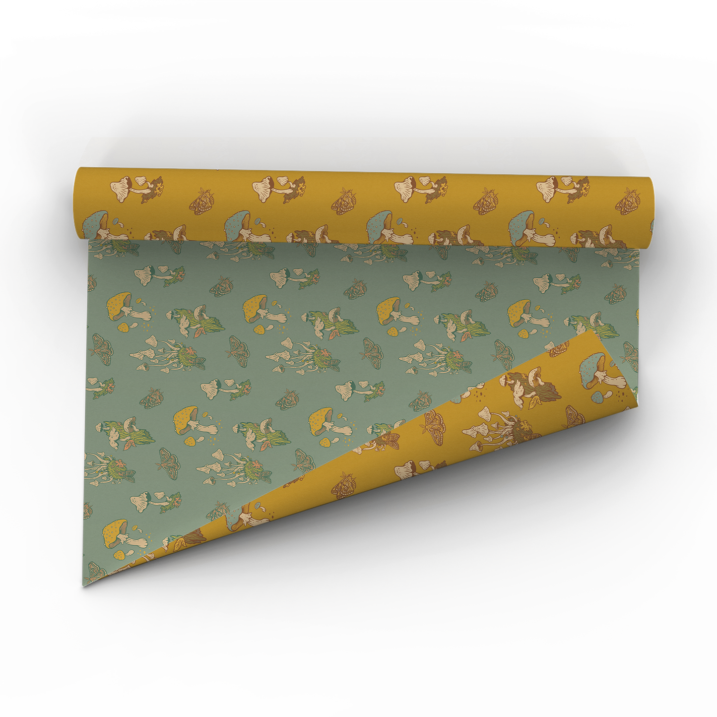 Mushrooms Wrapping Paper Blue/Mustard