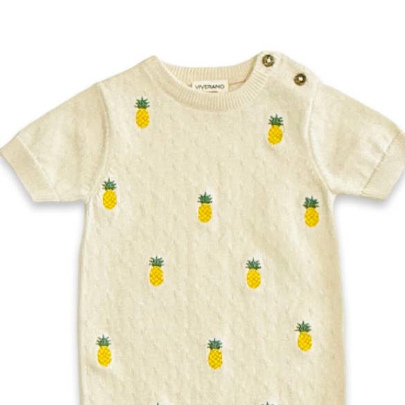 Pineapple Embroidered Pointelle Knit Baby Romper