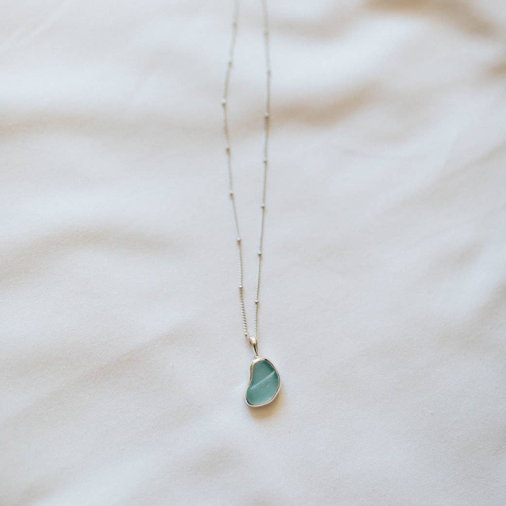 Sea Glass Necklace (Handmade): Blue