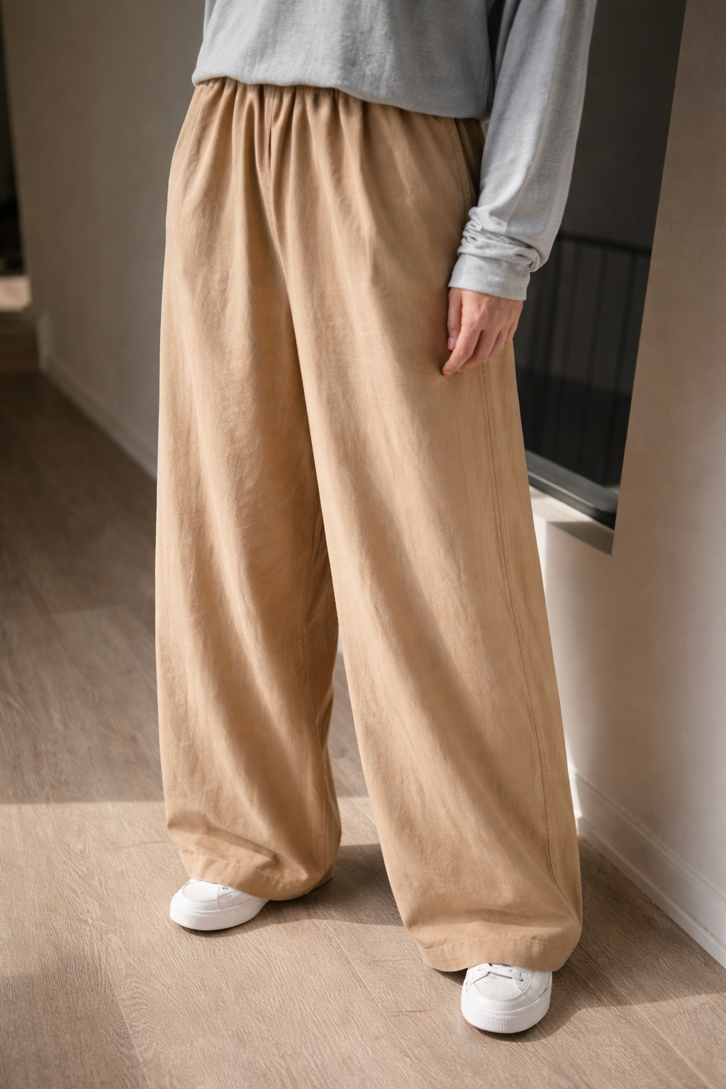 Khaki Wide Leg Parachute Pants