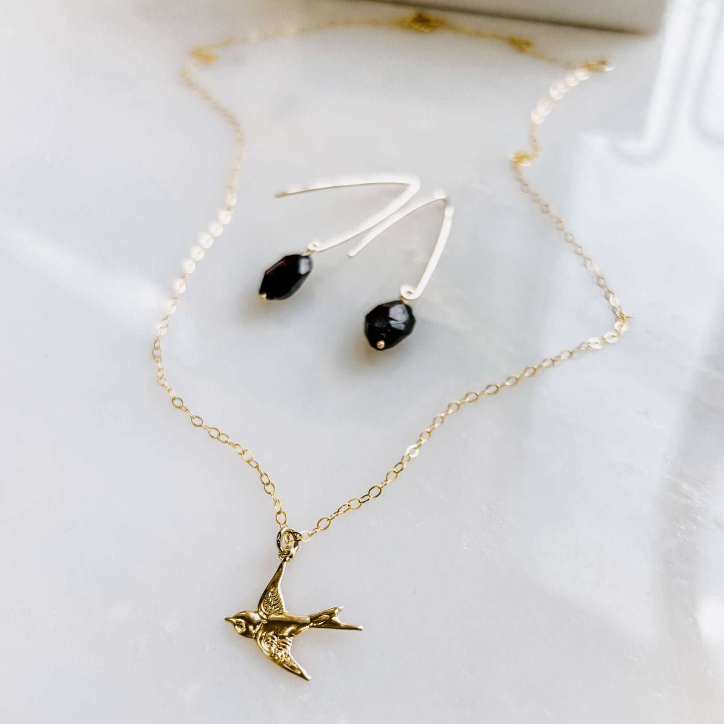 Dainty Flying Sparrow Necklace: 14k Gold Fill