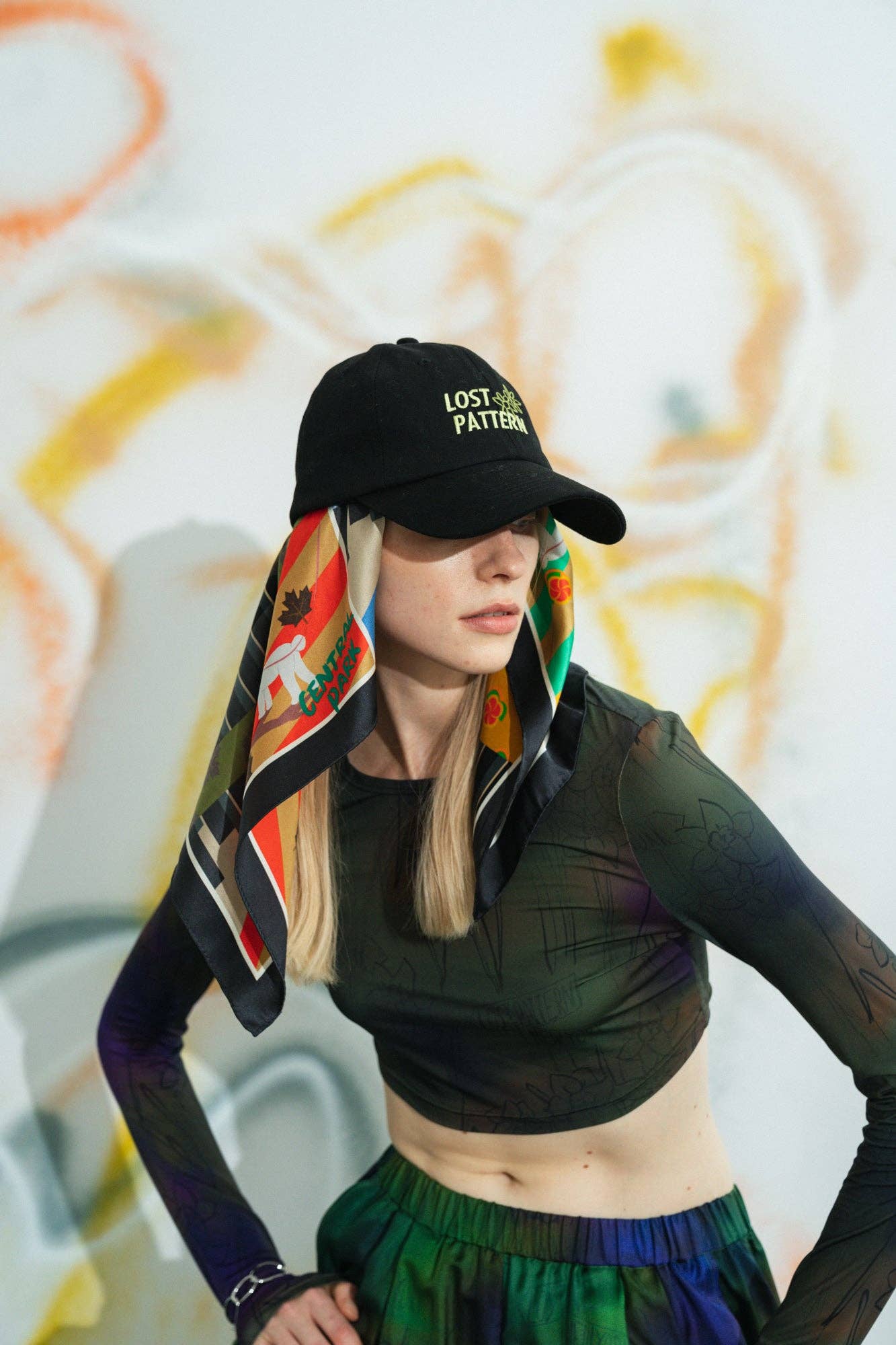 "Seasons in the Park" Silk Scarf - Black: Black