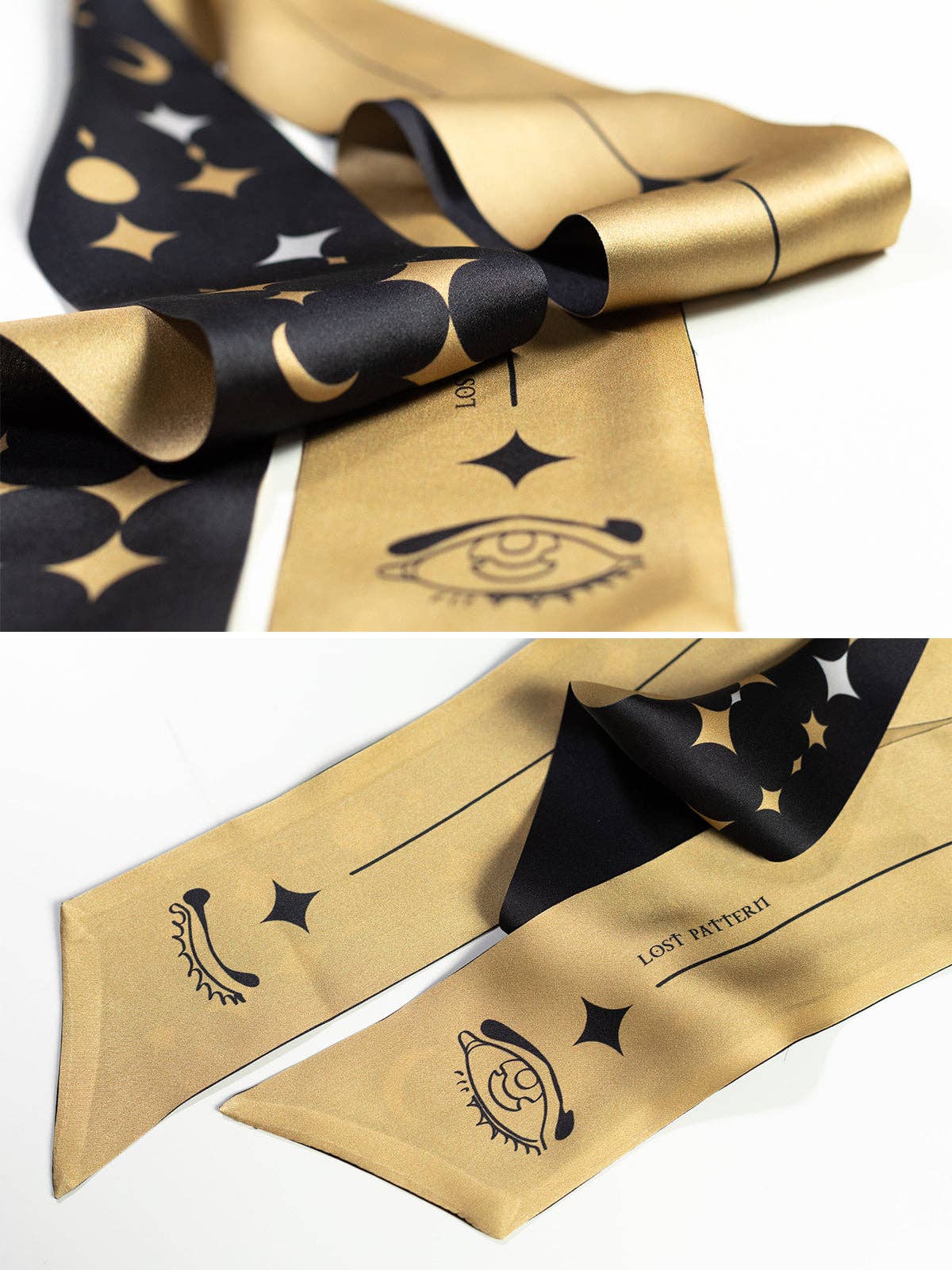 "Moonlit Stars" Silk Neck Bow Scarf: Black