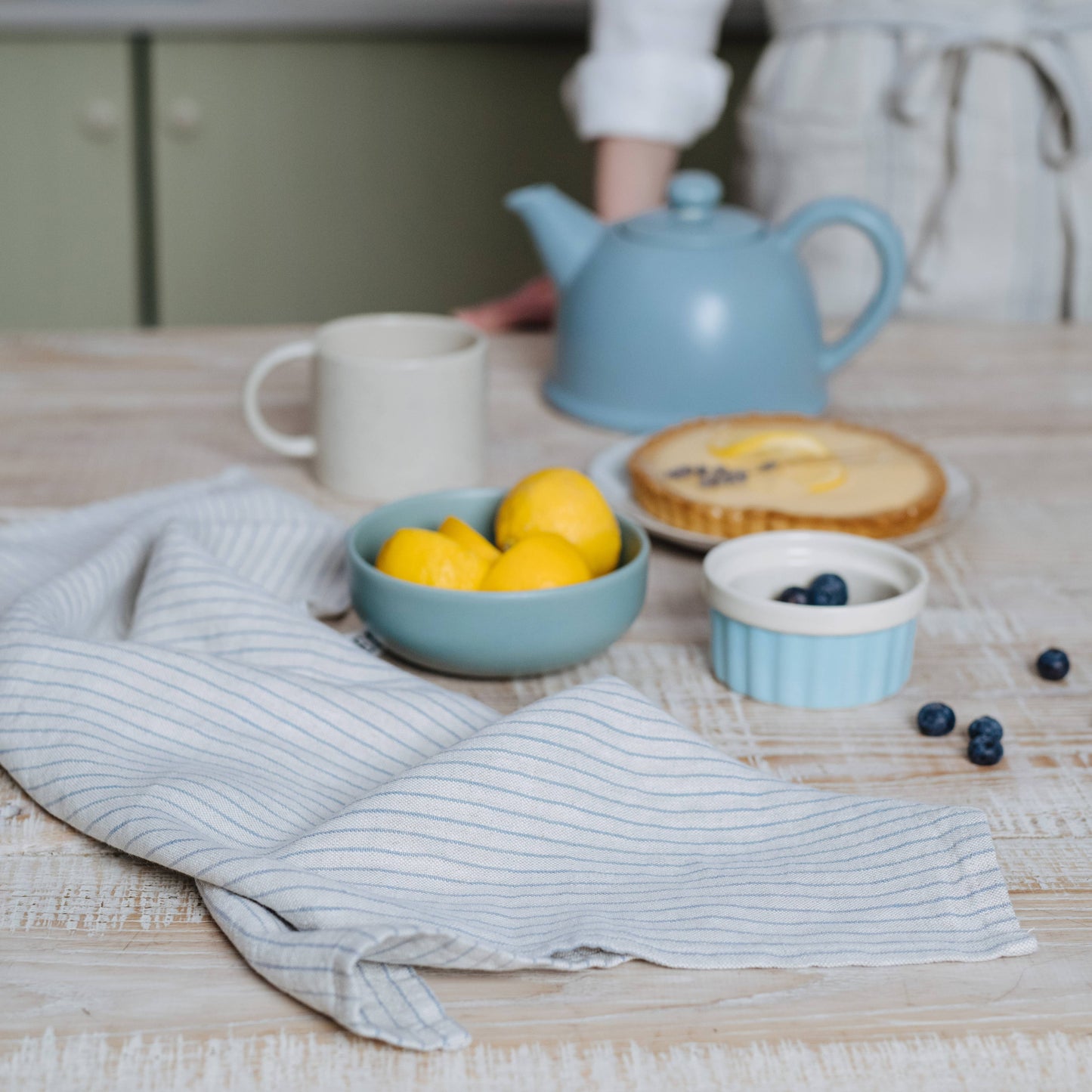 Grey Blue Pinstripe Linen Towel