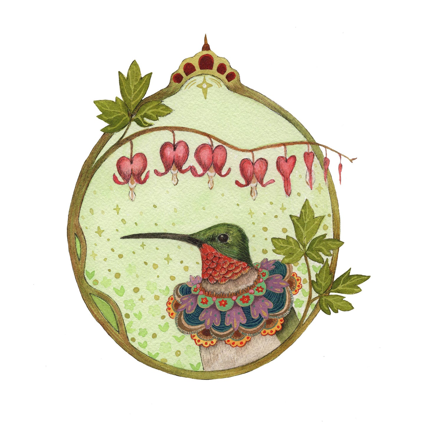 Hummingbird of Bleeding Hearts Blank Card