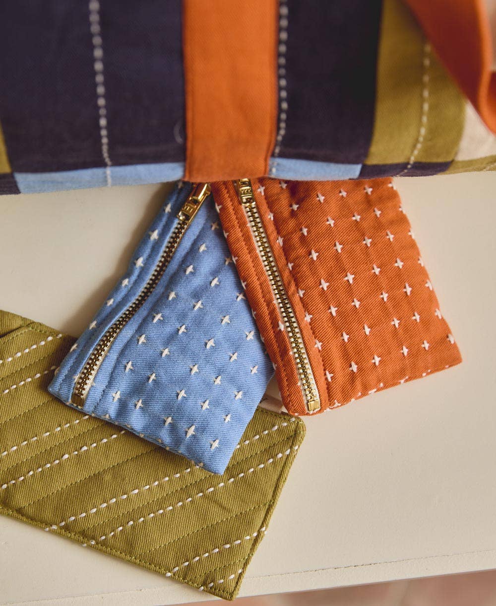Dusk Blue Cross-Stitch Coin Purse