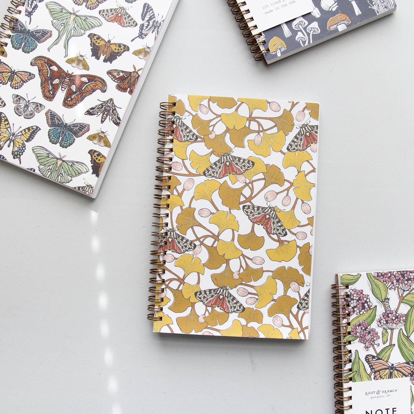 Root & Branch Paper Co. - Ginkgo + Tiger Moth Spiral Bound Notebook: Lined