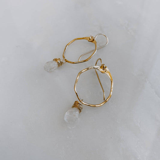 Moonstone Mini Hoops: 14K GF
