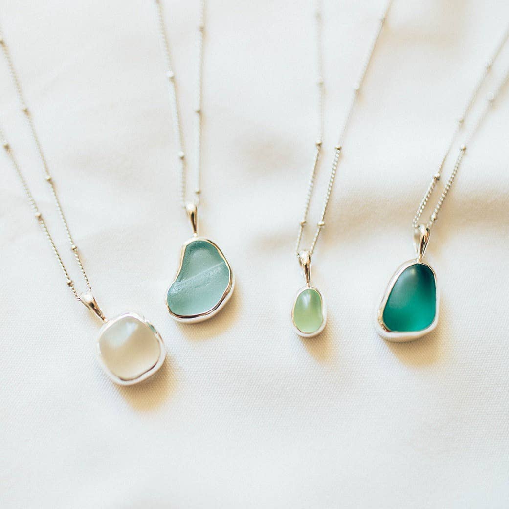 Sea Glass Necklace (Handmade): Blue