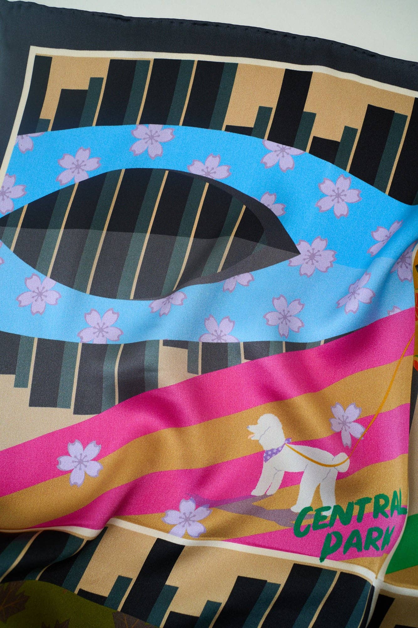 "Seasons in the Park" Silk Scarf - Black: Black