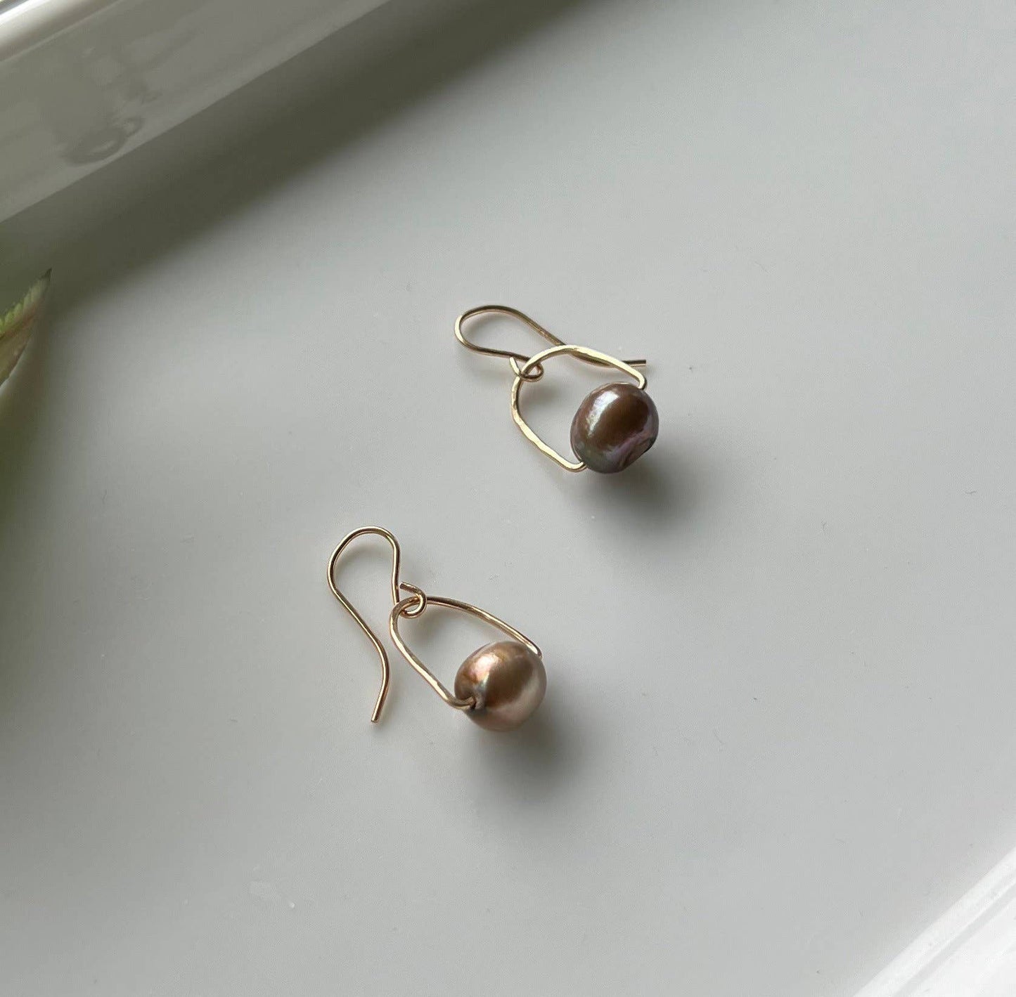Chocolate Pearl Drop Earrings: 14k Gold