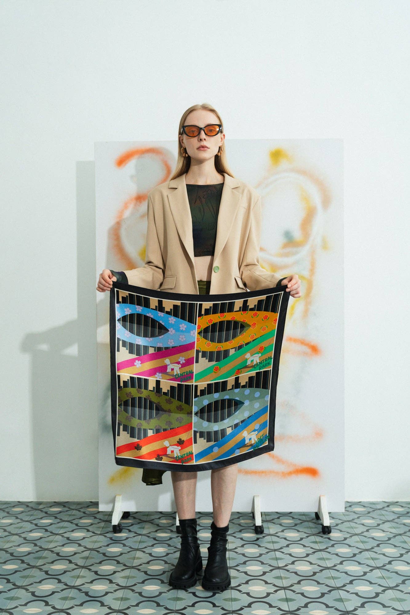 "Seasons in the Park" Silk Scarf - Black: Black