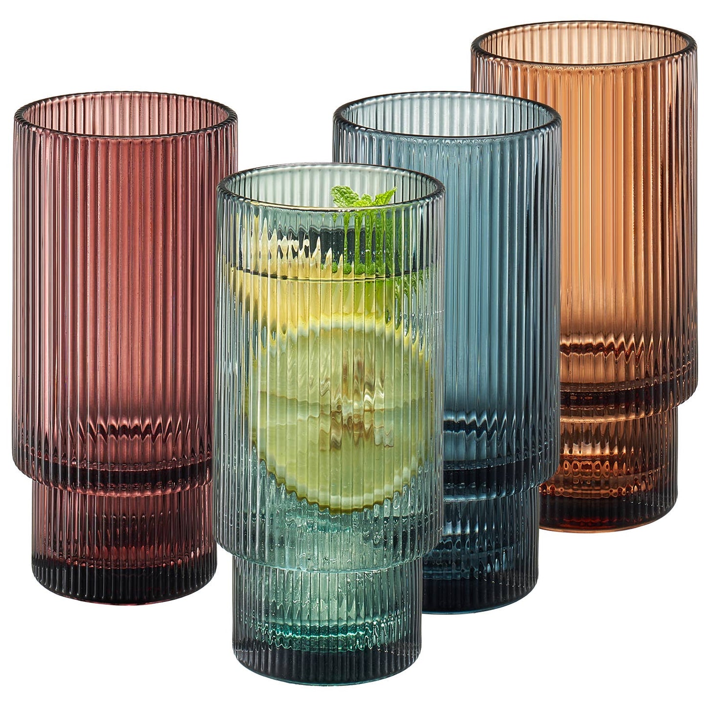 Vintage Art Deco Highball Ribbed Glass