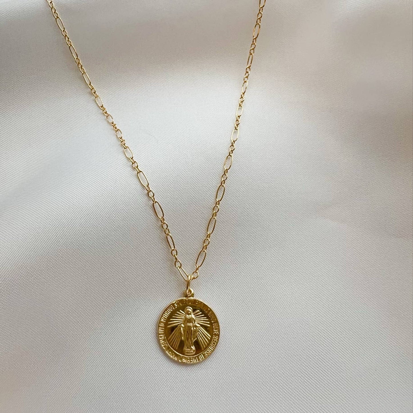 Our Lady Virgin Mary Religious Necklace Gold Filled