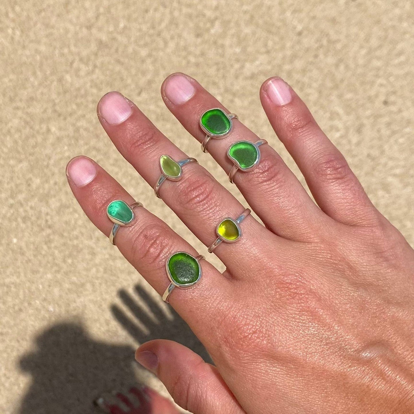 Green Sea Glass Ring (Handmade): 925 Silver