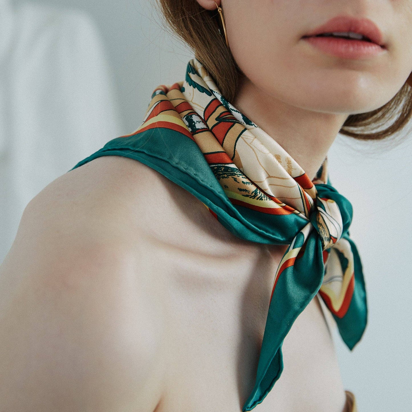 "Madagascar" Silk Bandana: Teal Cactus / 50*50cm