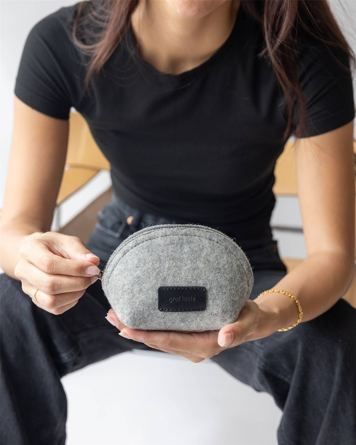 Pochi Merino Wool Small Pouch Granite