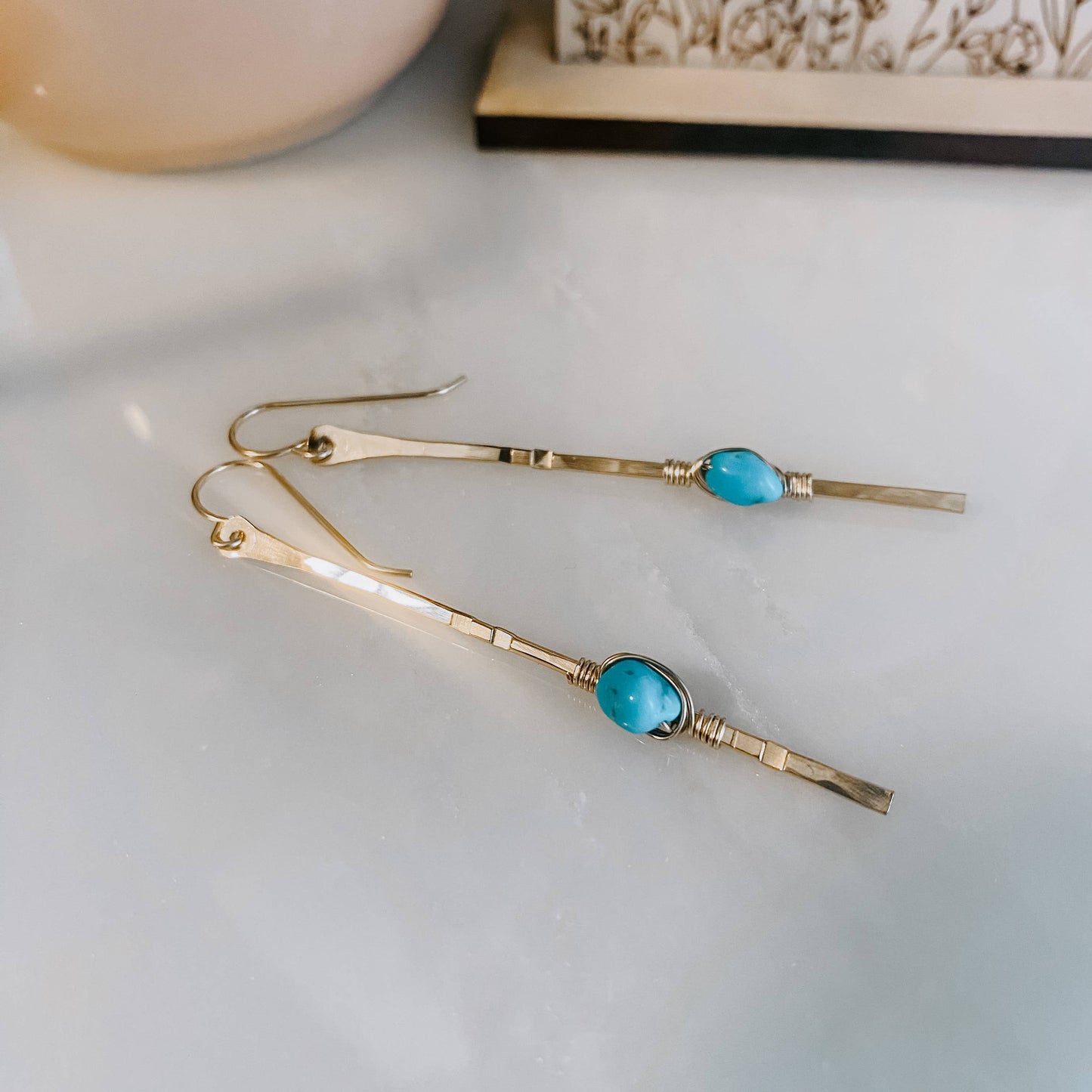 Sticks and Stones Earrings Kingman Turquoise: 14k Gold Fill