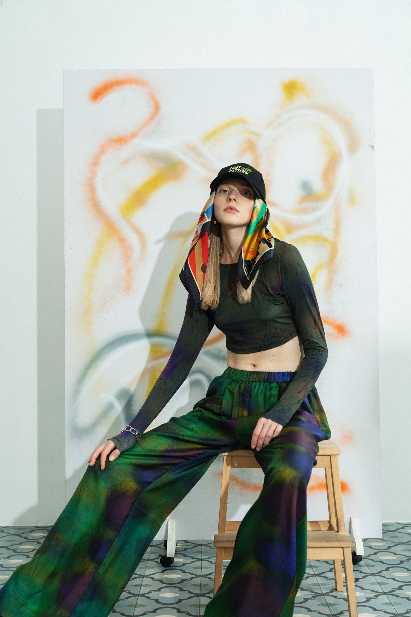 "Seasons in the Park" Silk Scarf - Black: Black