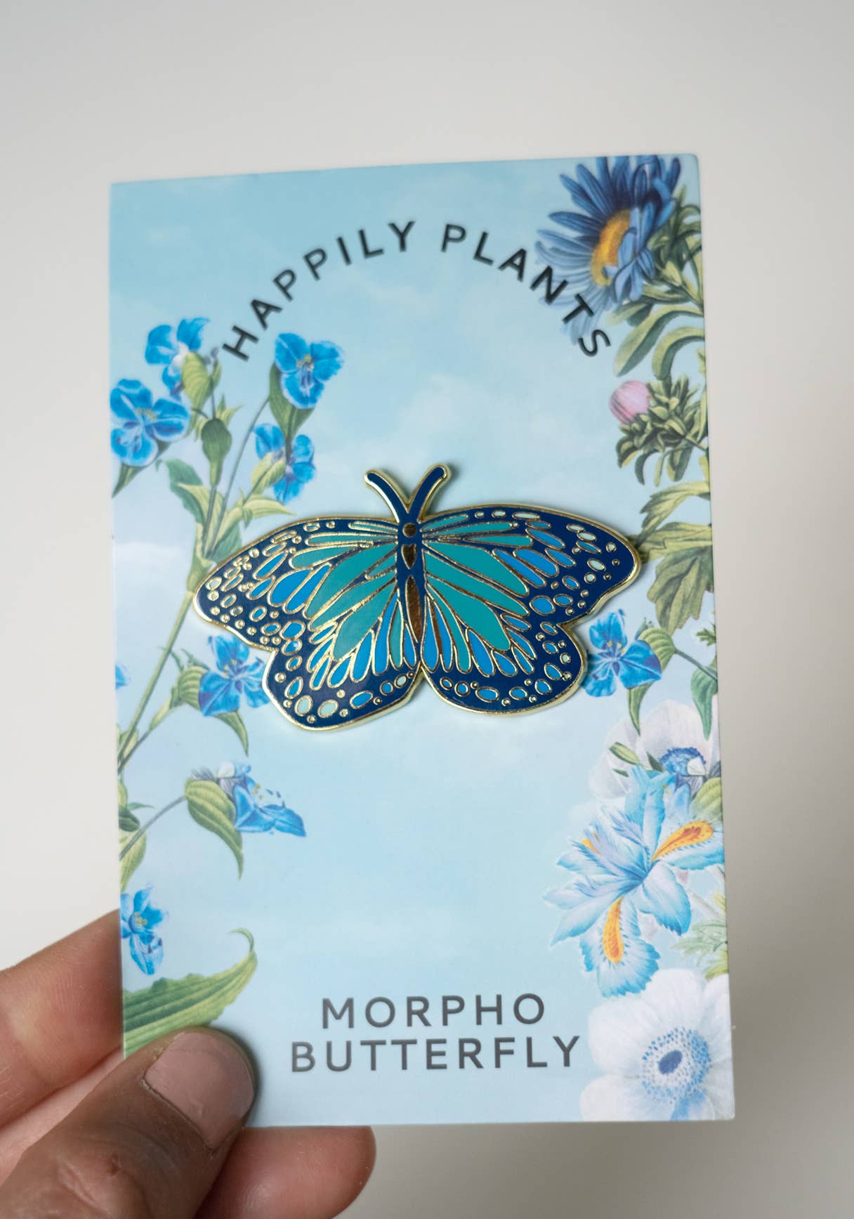Cute morpho butterfly enamel pin by happily plants - shop small gift ideas on poppy & hawk in camas, wa