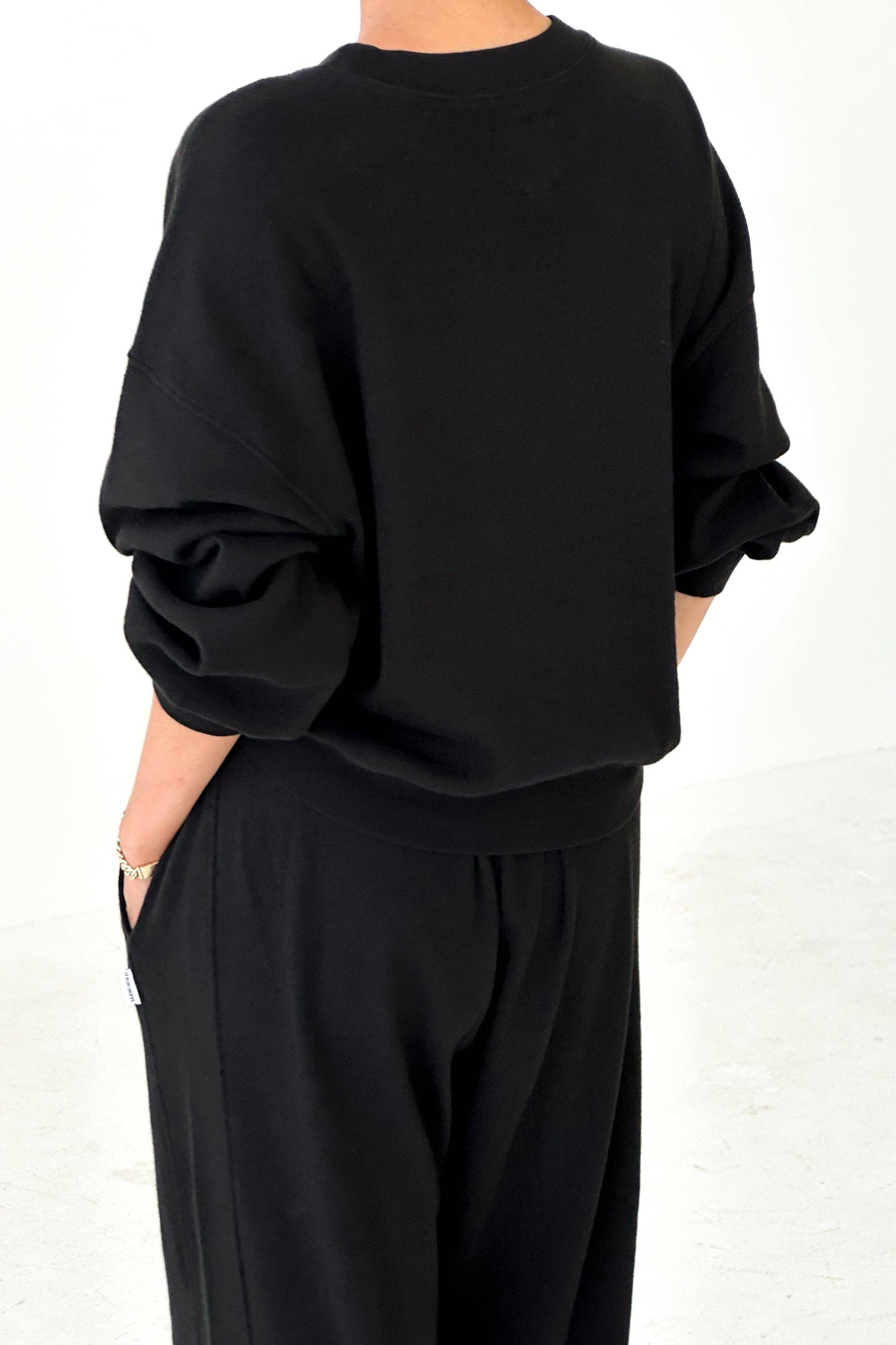 Black Pointelle Cotton Sweatshirt