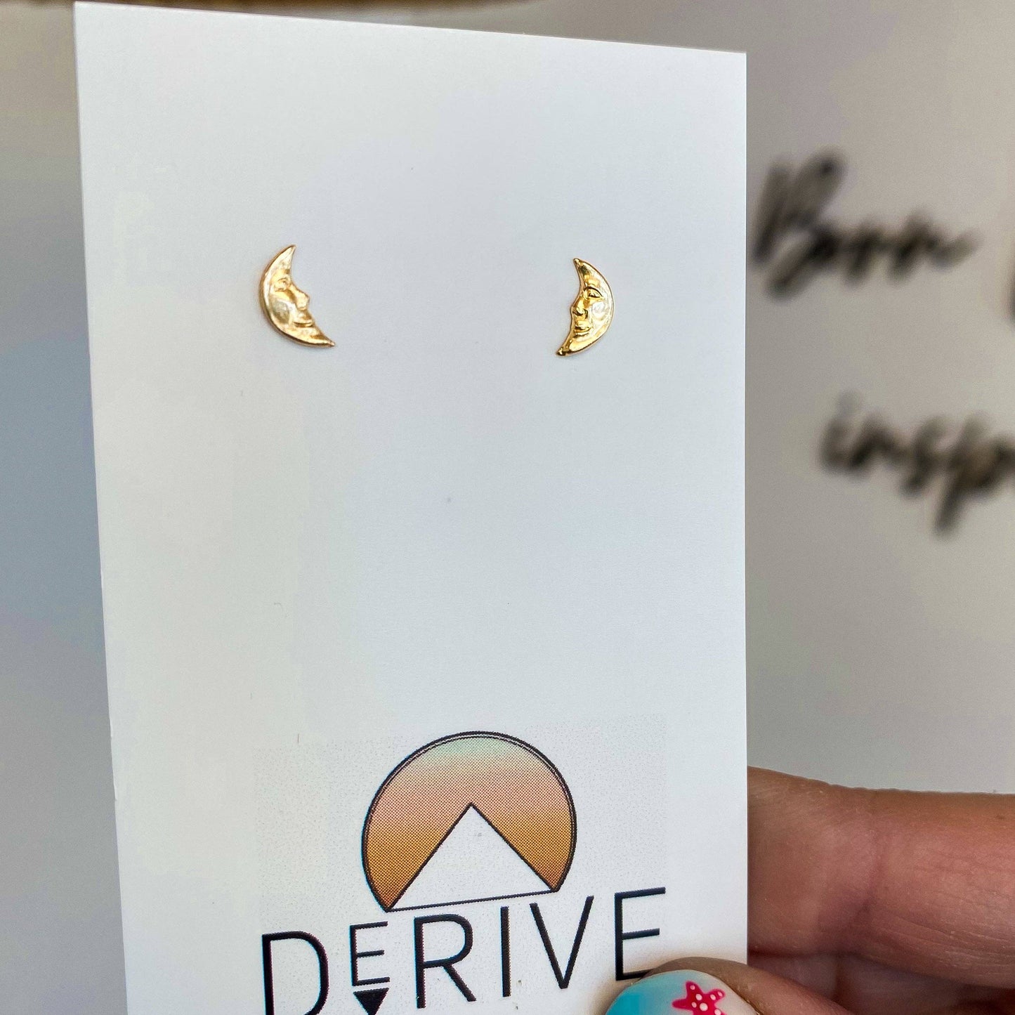 Crescent Moon Face Stud Earrings