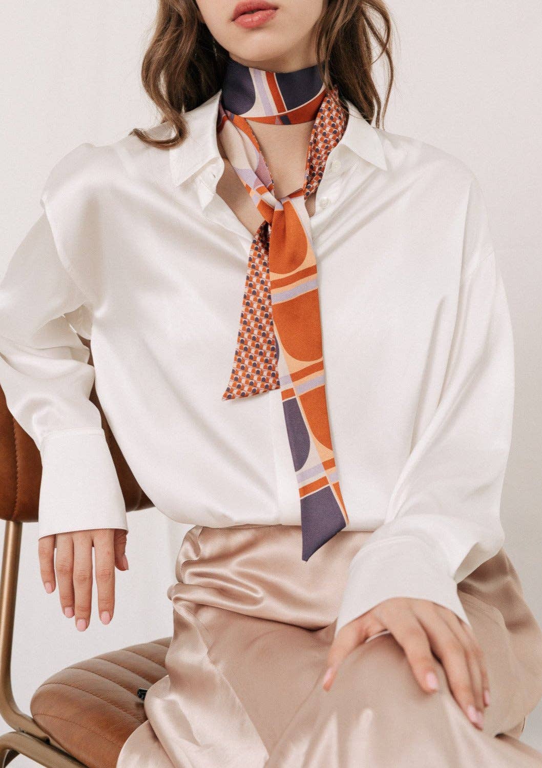 "Modular" Silk Skinny Scarf - Orange: Orange