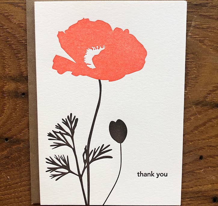 Thank You Poppy Letterpress Card