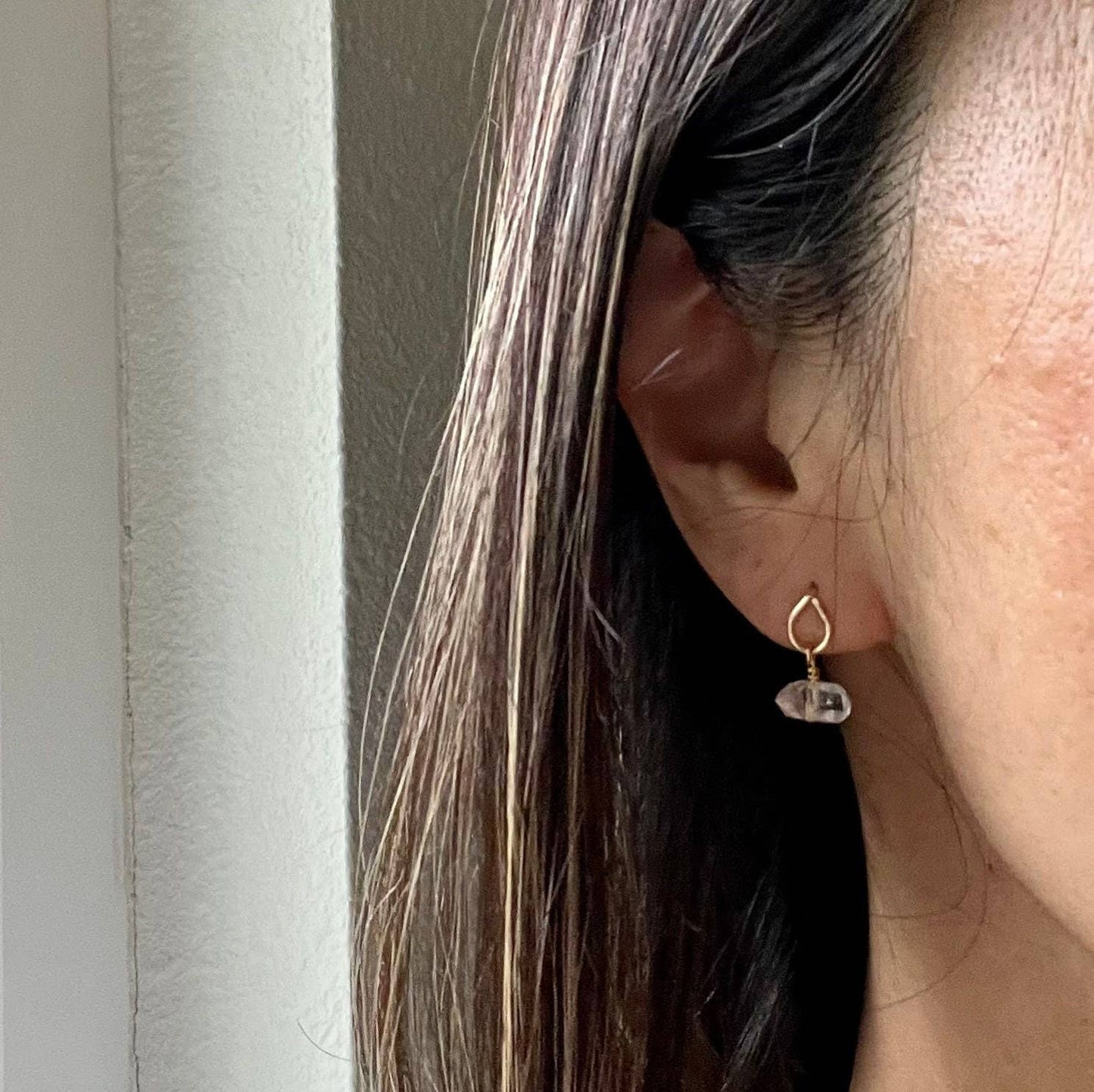 Raw Herkimer Diamond Stud: 14k Gold