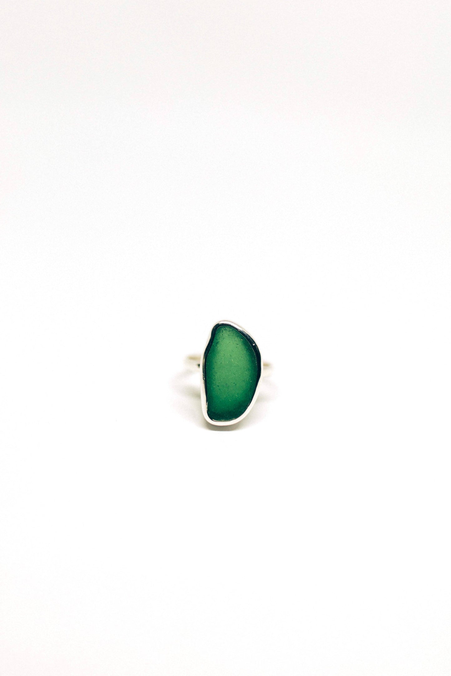 Green Sea Glass Ring (Handmade): 925 Silver