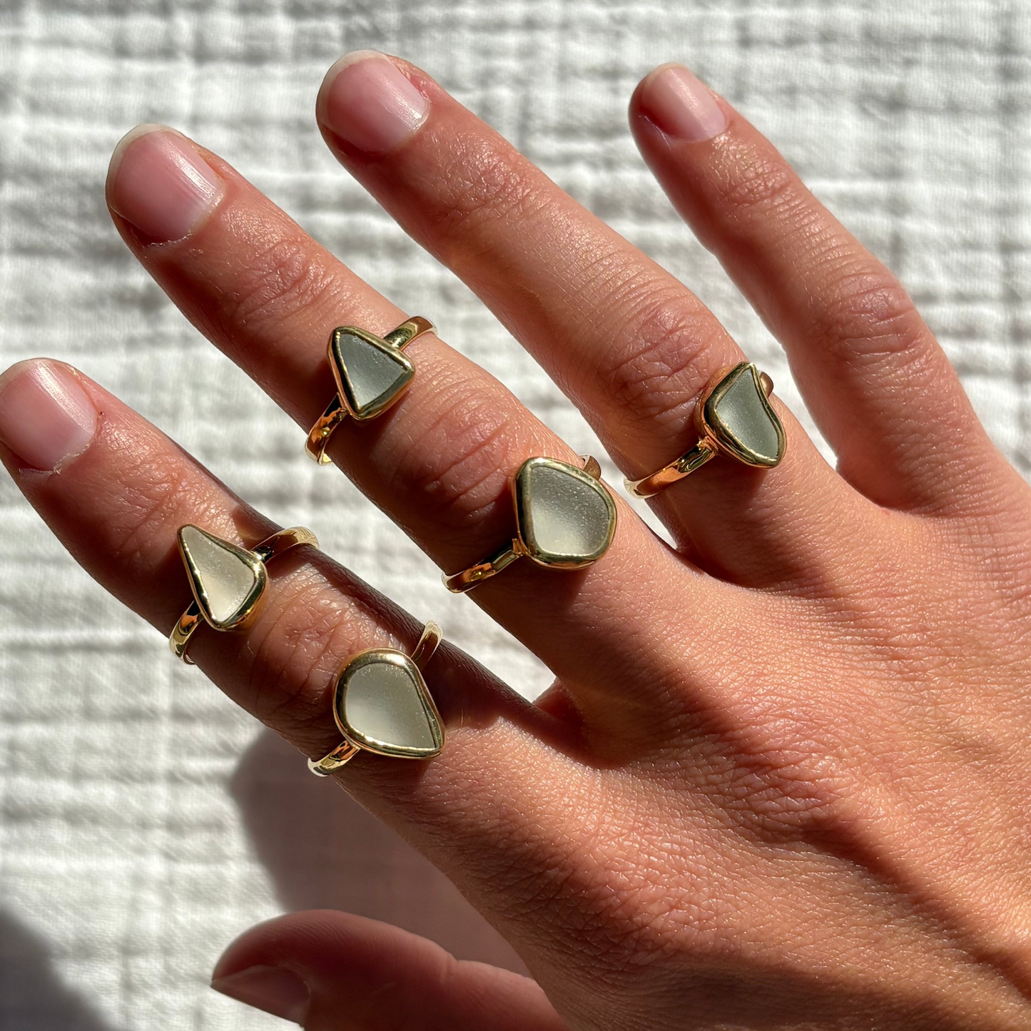 White Sea Glass Ring 925 Silver / 7