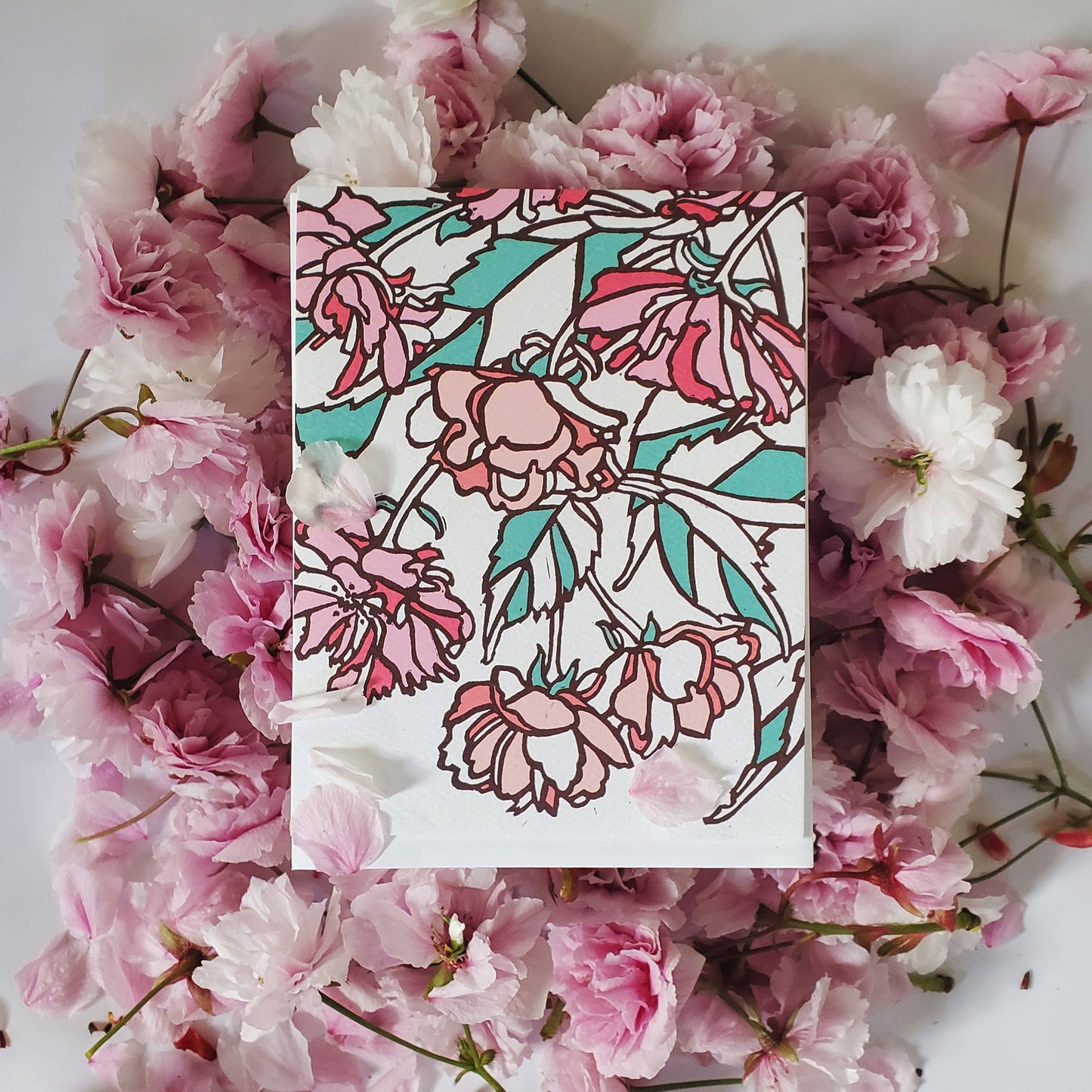 Pink Spring Cherry Blossom Blank Card