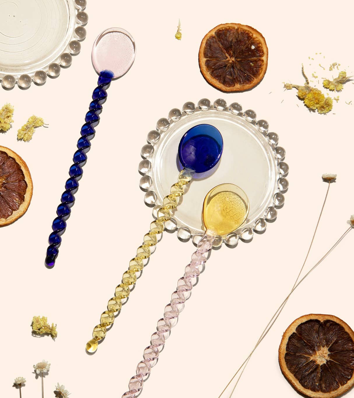 Glass stirring spoon : Clear/Pink