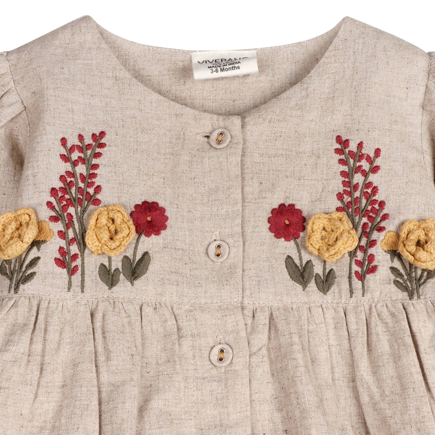 Ravello Embroidered Baby Dress & Bloomer (Linen Blend): Natural