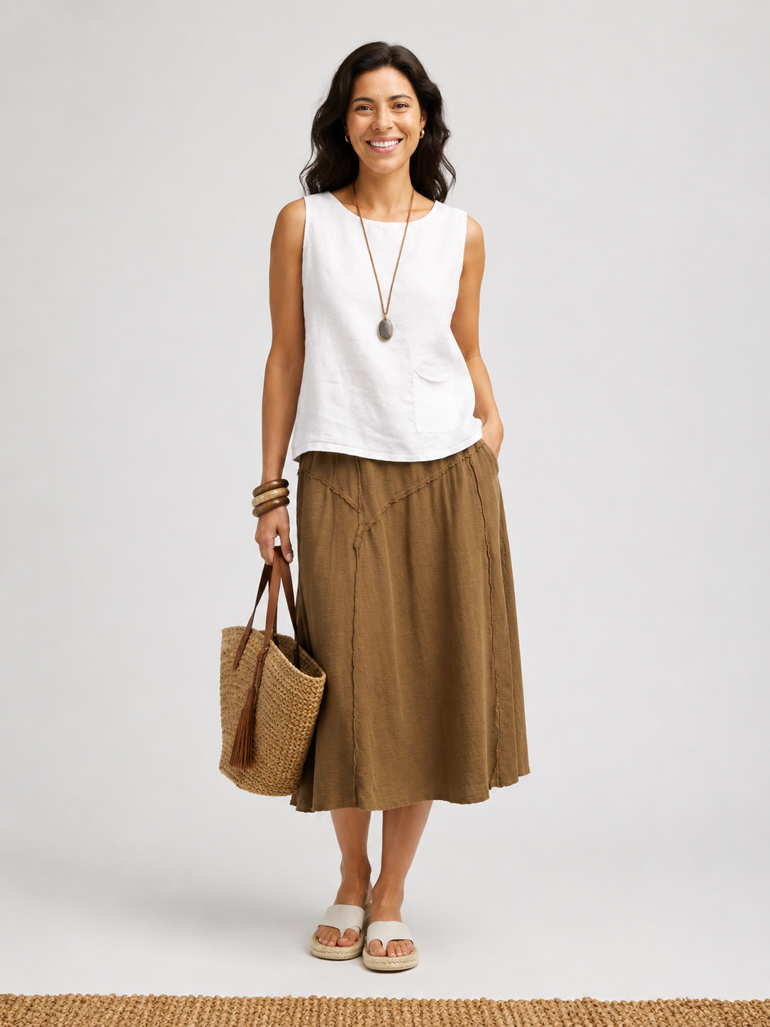 Linen Pocket Tank Top - White