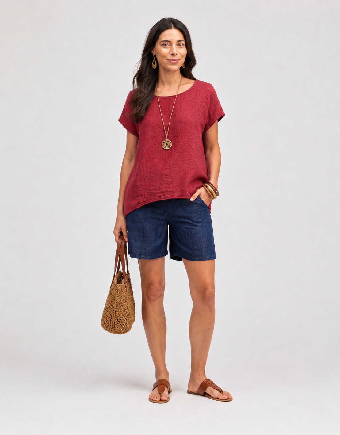 Linen Blend Easy Top - Maraschino