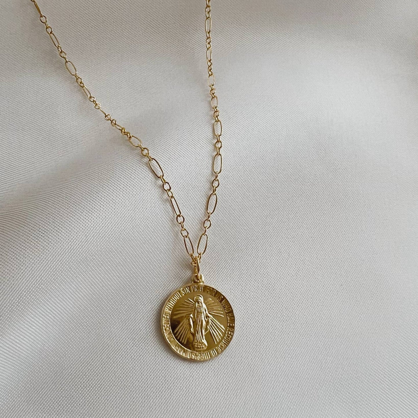 Our Lady Virgin Mary Religious Necklace Gold Filled