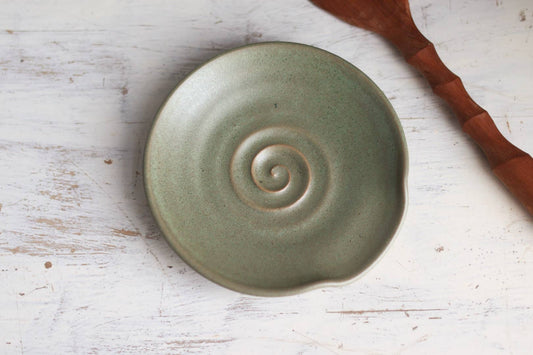Handmade Pottery Spoon Rest in Sage Green